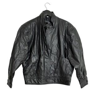 Leathers by Tibor Black Oversized 80s Leather Jacket Vintage Size Small